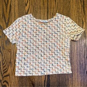 Zara Trafaluc Textured Tweed Short Sleeve Top with Gold Lurex Thread - Size S